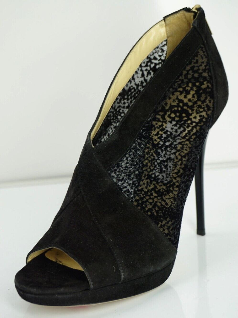 Jimmy Choo Vivid Black Lace Suede Platform Peep Booties Size 40.5 10.5 New $890